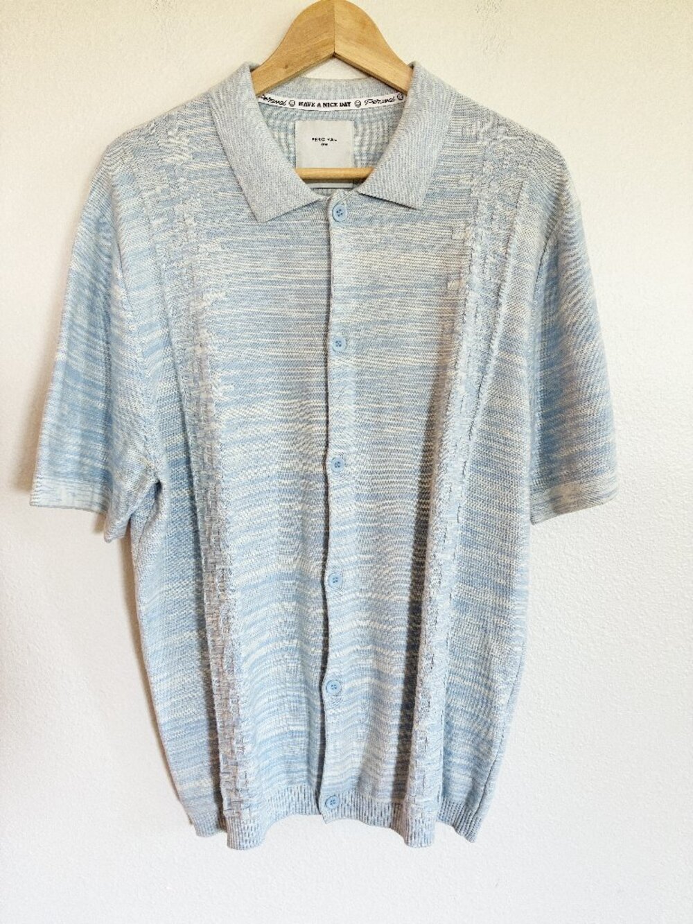 Percival Knit Polo Shirt Heather Blue Textured Button Down Sweater